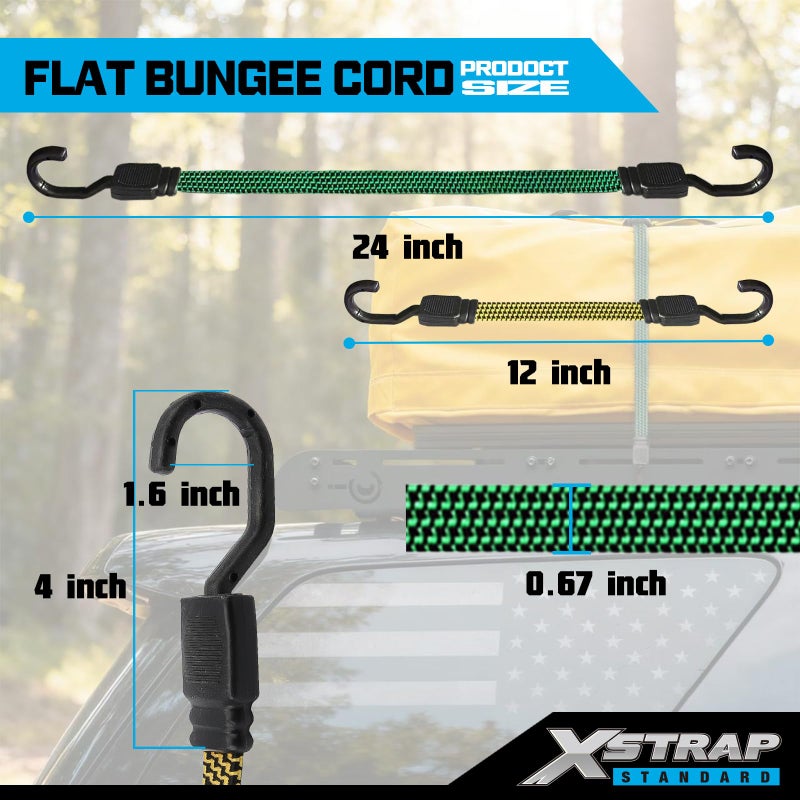XSTRAP STANDARD 6PCS Flat Bungee Cord Set, Elastic Straps with Hooks, Heavy-Duty Cord for Camping, Rack Roof, Trailer, and Cargo - Image 3